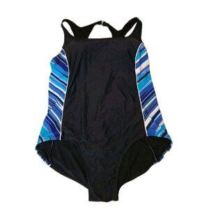 Catalina Women's Size 12  Black Blue Swimsuit Slimming